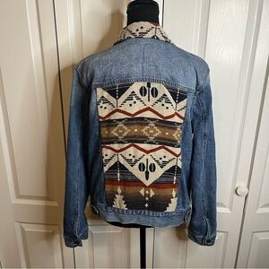 Natural Reflections Denim Jacket Womens Sz L Button Up Aztec Southwestern Boho